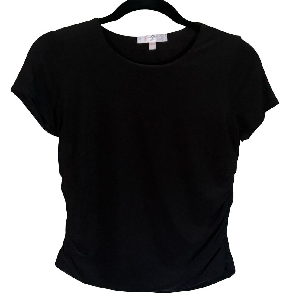 Moa Moa Twist Hem Top Girls Large Black Short Sleeve Pullover
